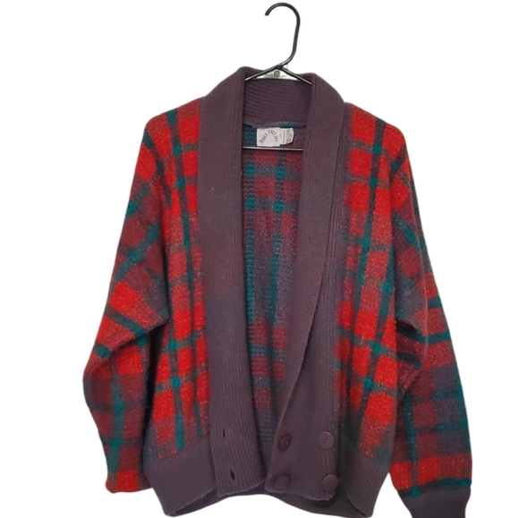 Vintage Sweaters - Vintage Three Feet Off Cardigan Plaid Red and Green Women's Size Meduim
